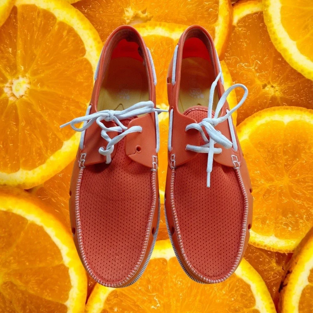 Five Floats Mens Orange Rubber Mesh Boat Shoes Water Loafers Size 10-11 71FV6707